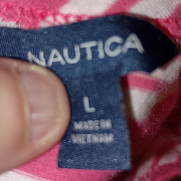 2/$30 NAUTICA Striped Barbiecore Pink and White Top- (#1,148) - Picture 2 of 7